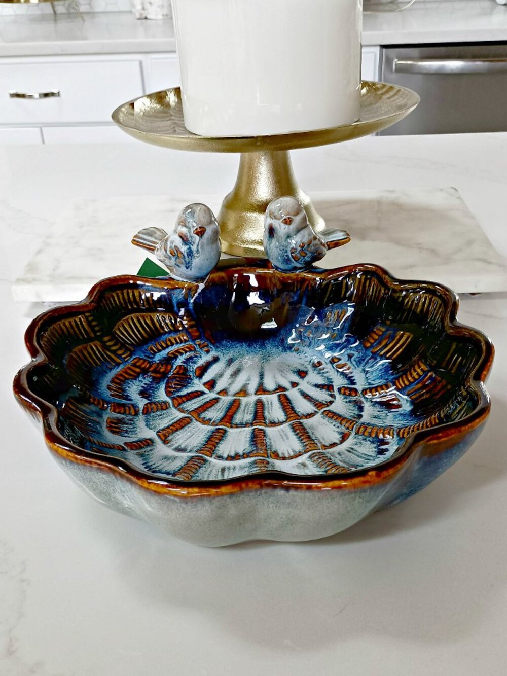 NEW! EXQUISITE STONEWARE GARDEN BIRD BATH